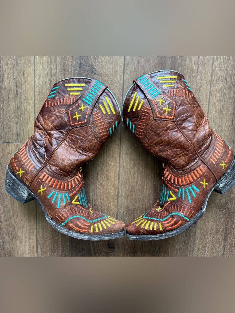 Old Gringo Women 7B Bone Leather Mulitcolor Stitch Apache Western Cowgirl Boots.